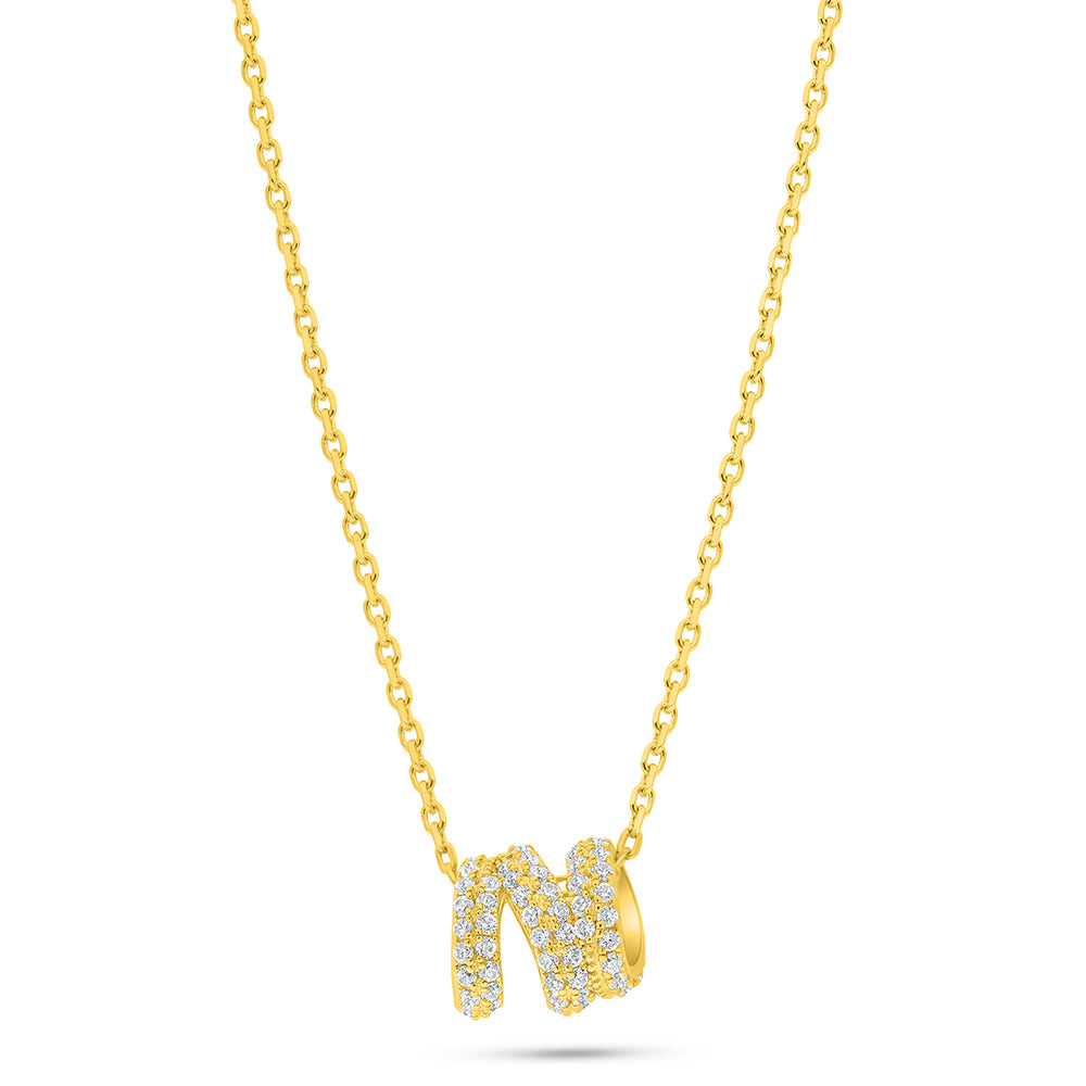 Sterling Silver 925 Necklace Golden Plated Embedded With White Zircon