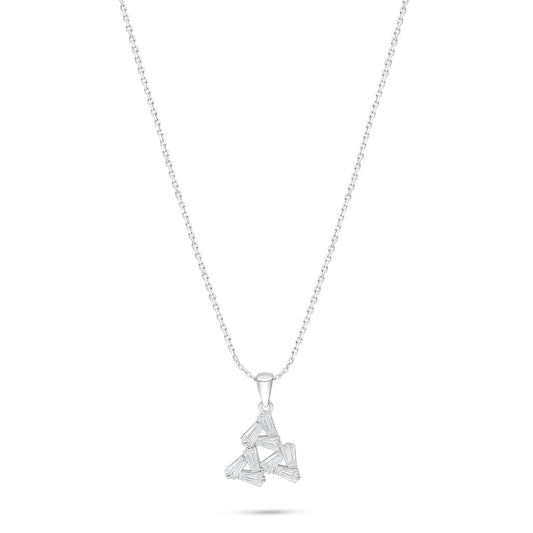 Sterling Silver 925 Necklace Rhodium Plated Embedded With White Zircon