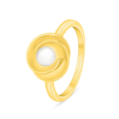 Sterling Silver 925 Ring Golden Plated Embedded With Natural White Pearl