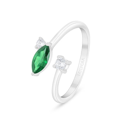 Sterling Silver 925 Ring Rhodium Plated Embedded With Emerald Zircon And White Zircon