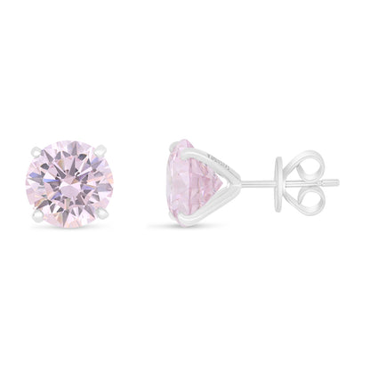 Sterling Silver 925 Earring Rhodium Plated Embedded With Pink Zircon