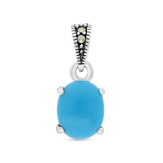 Sterling Silver 925 Pendant Embedded With Natural Processed Turquoise And Marcasite Stones