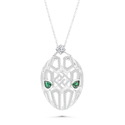 Sterling Silver 925 Necklace Rhodium Plated Embedded With Emerald