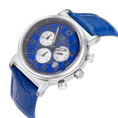 Stainless Steel 316L Watch Silver Color Blue Leather For Men - BLUE MOP DIAL