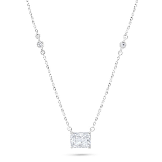 Sterling Silver 925 Necklace Rhodium Plated Embedded With White Zircon