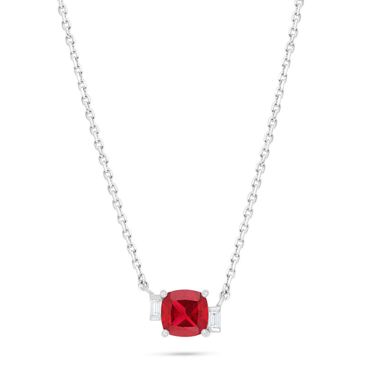 Sterling Silver 925 Necklace Rhodium Plated Embedded With Ruby Corundum And White Zircon