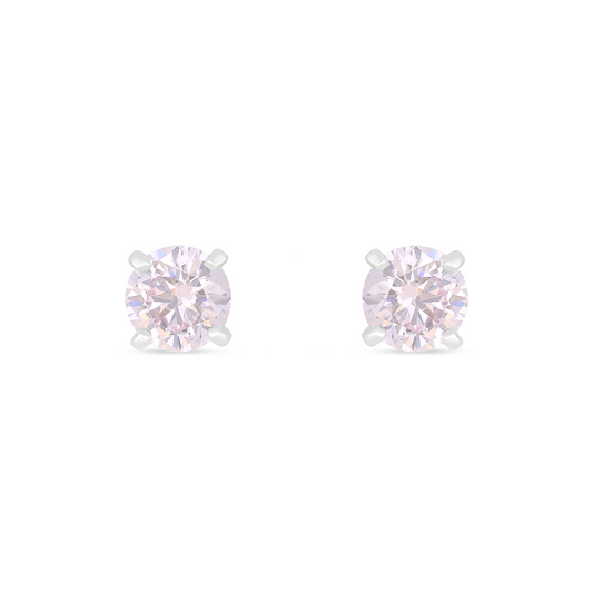 Sterling Silver 925 Earring Rhodium Plated Embedded With Pink Zircon And White Zircon