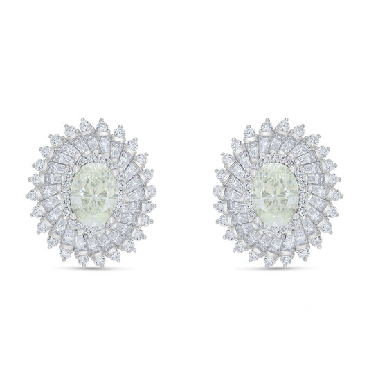 Sterling Silver 925 Earring Rhodium Plated Embedded With Diamond Zircon And White Zircon