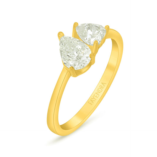 Sterling Silver 925 Ring Golden Plated Embedded With Diamond Zircon And White Zircon