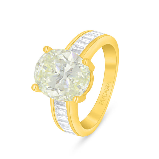 Sterling Silver 925 Ring Golden Plated Embedded With Diamond Zircon And White Zircon