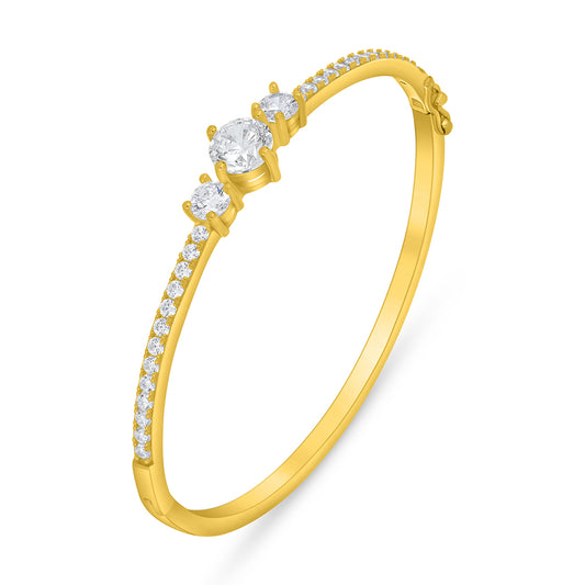 Sterling Silver 925 Bangle Golden Plated Embedded With White Zircon ( 48*54 )