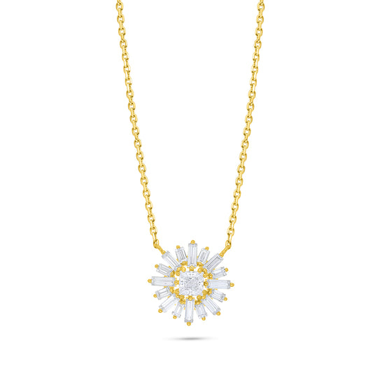 Sterling Silver 925 Necklace Golden Plated Embedded With White Zircon