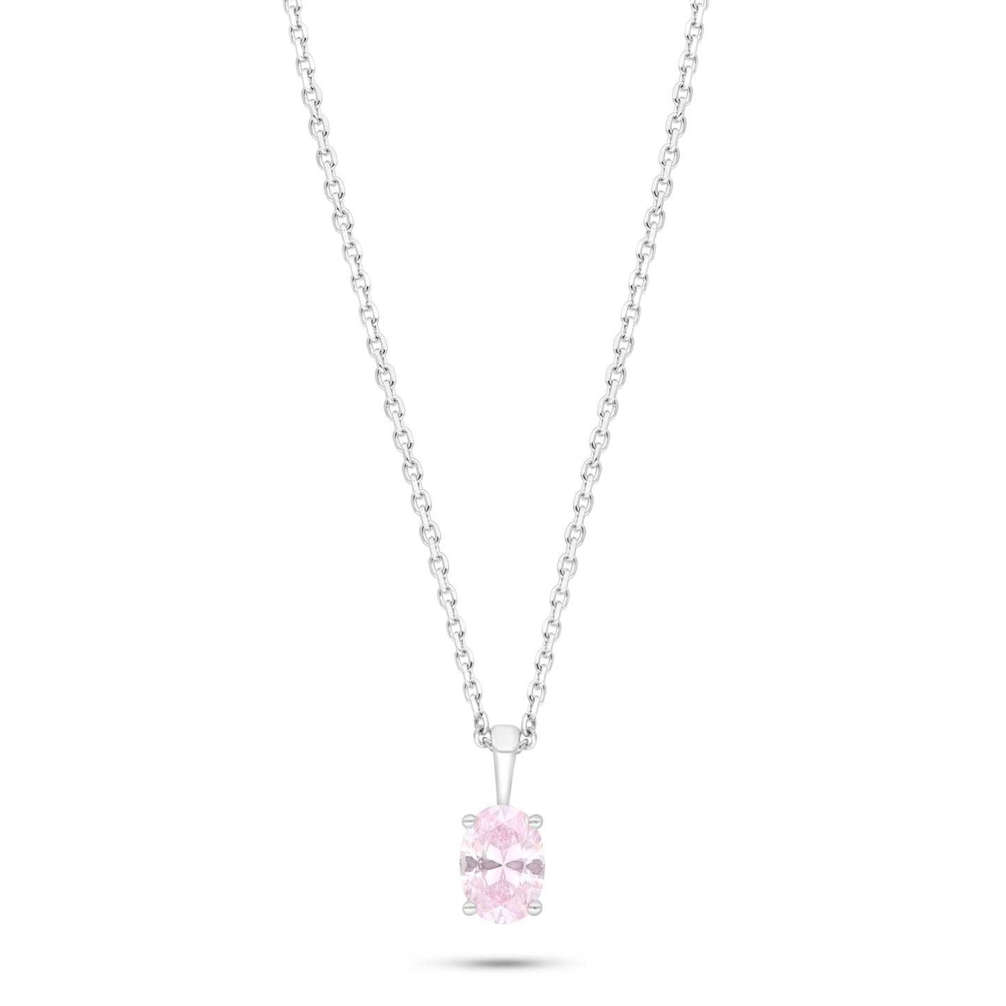 Sterling Silver 925 Necklace Rhodium Plated Embedded With Pink Zircon