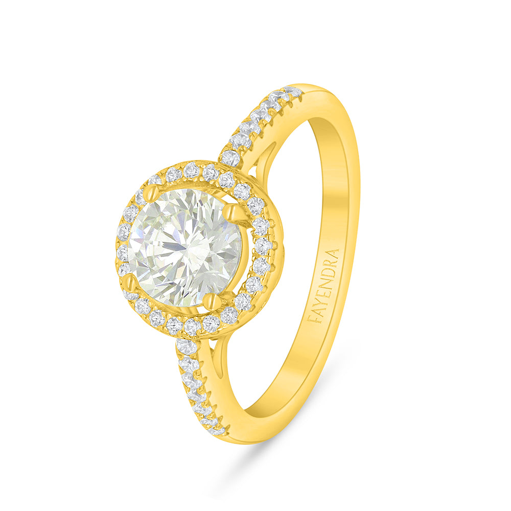 Sterling Silver 925 Ring Golden Plated Embedded With Diamond Zircon And White Zircon