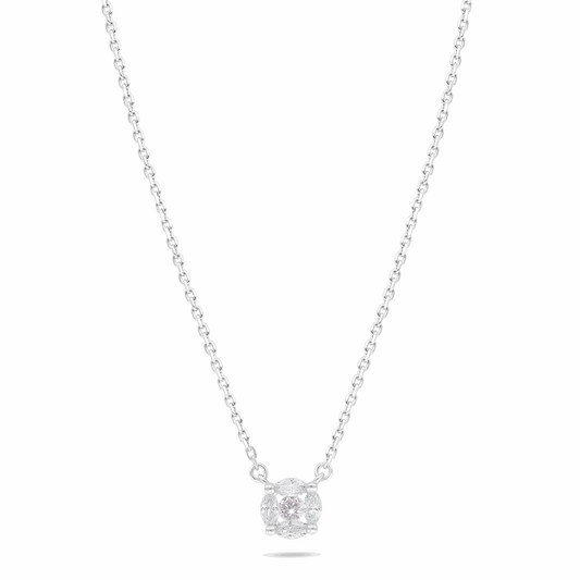 Sterling Silver 925 Necklace Rhodium Plated Embedded With Pink Zircon And White Zircon