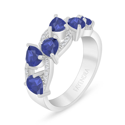 خاتم من الفضة الخالصة عيار 925 مطلي روديوم مرصع زفير كروندوم و فص ابيض