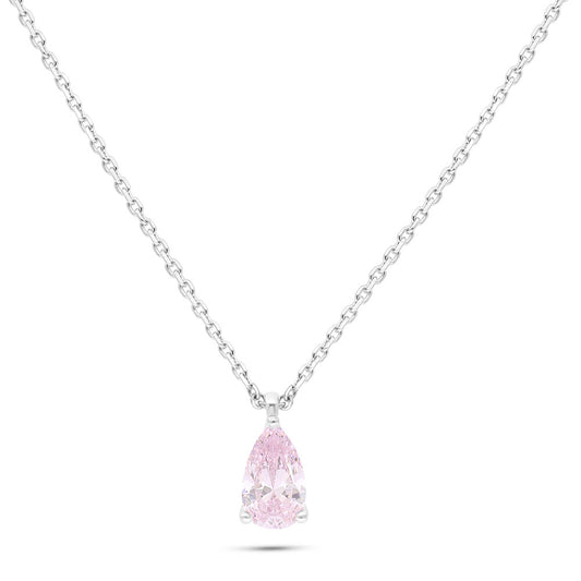 Sterling Silver 925 Necklace Rhodium Plated Embedded With Pink Zircon
