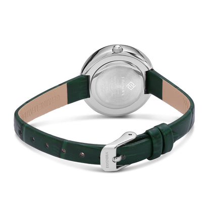 Stainless Steel 316 Watch Silver Color Green Leather Embedded With White Zircon - GREEN MOP DIAL