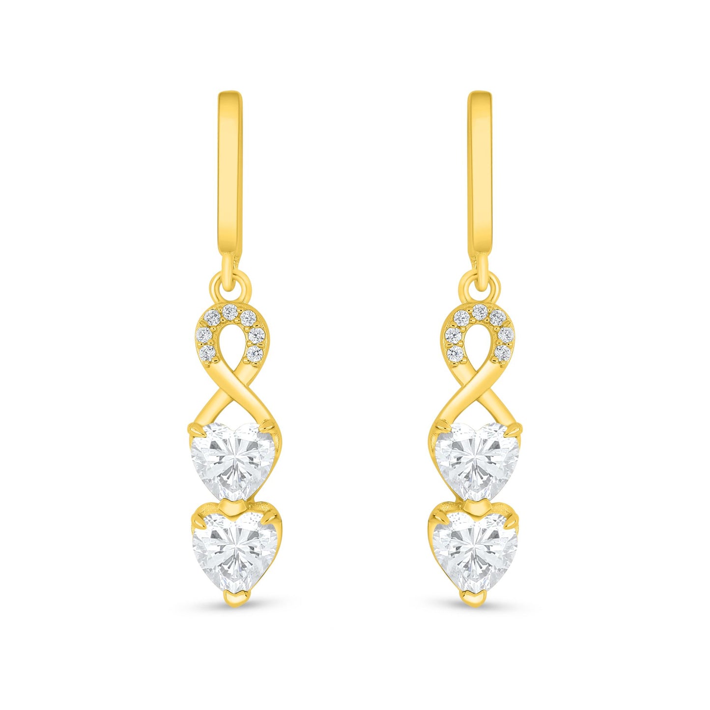 Sterling Silver 925 Earring Golden Plated Embedded With White Zircon
