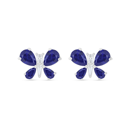 Sterling Silver 925 Earring Rhodium Plated Embedded With Sapphire Corundum And White Zircon
