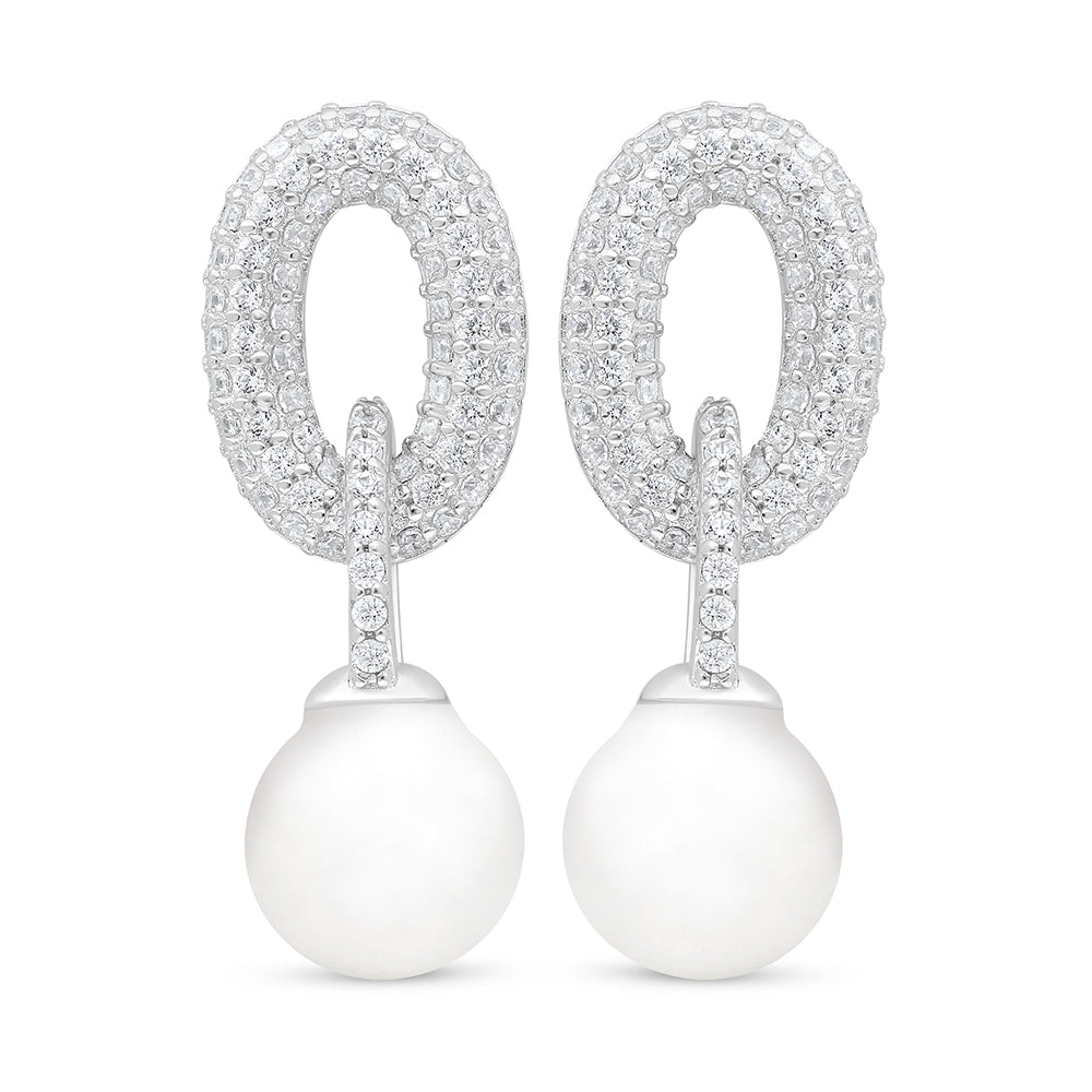 اقراط من الفضة الخالصة عيار 925 مطلية روديوم مرصعة لولو ابيض طبيعي و فص ابيض