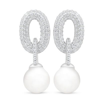 اقراط من الفضة الخالصة عيار 925 مطلية روديوم مرصعة لولو ابيض طبيعي و فص ابيض