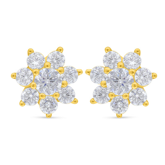 Sterling Silver 925 Earring Golden Plated Embedded With White Zircon