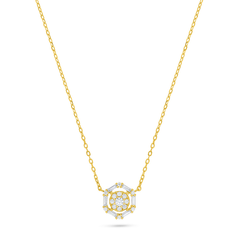 Sterling Silver 925 Necklace Golden Plated Embedded With White Zircon
