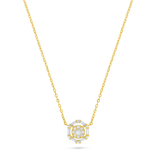 Sterling Silver 925 Necklace Golden Plated Embedded With White Zircon