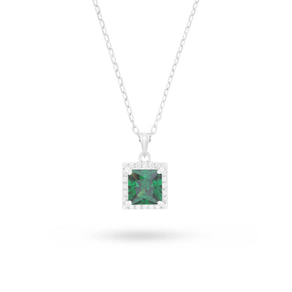 Sterling Silver 925 Necklace Rhodium Plated Embedded With Emerald Zircon And White Zircon