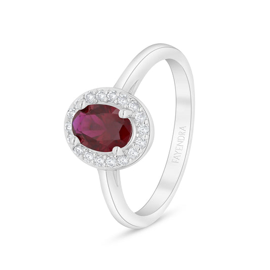 Sterling Silver 925 Ring Rhodium Plated Embedded With Ruby Corundum And White Zircon