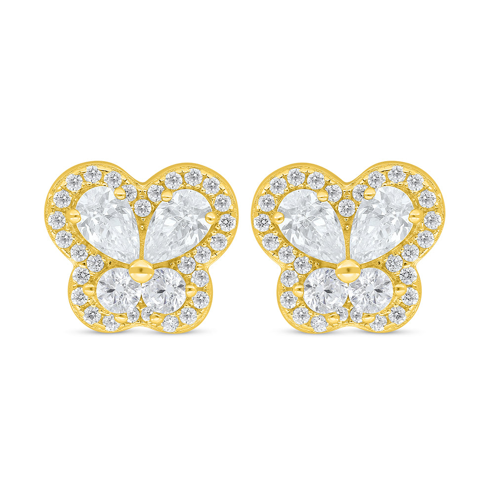 Sterling Silver 925 Earring Golden Plated Embedded With White Zircon