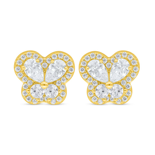 Sterling Silver 925 Earring Golden Plated Embedded With White Zircon