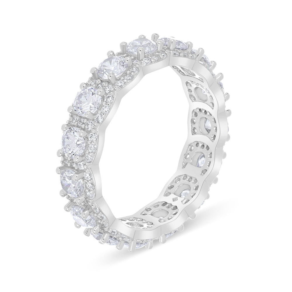 Sterling Silver 925 Ring Rhodium Plated Embedded With White Zircon