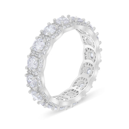 Sterling Silver 925 Ring Rhodium Plated Embedded With White Zircon