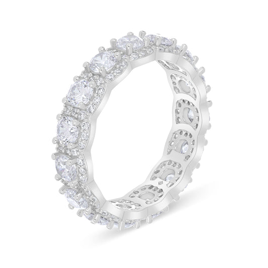 Sterling Silver 925 Ring Rhodium Plated Embedded With White Zircon