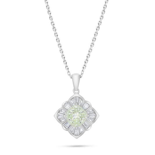 Sterling Silver 925 Necklace Rhodium Plated Embedded With Diamond Zircon And White Zircon