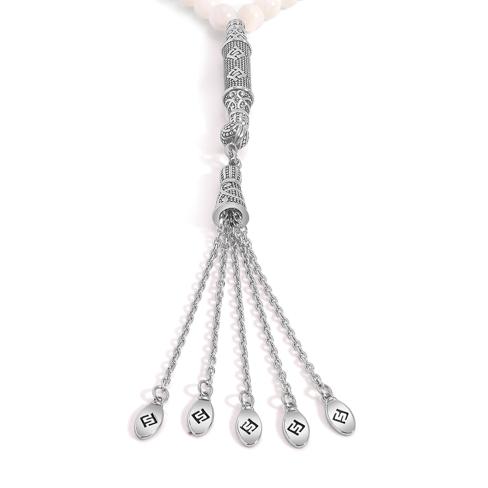 Rosary 100 White Shell Stones 7 mm With Stainless Steel 316L Set Silver And Black Plated