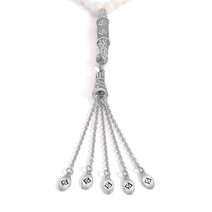 Rosary 100 White Shell Stones 7 mm With Stainless Steel 316L Set Silver And Black Plated