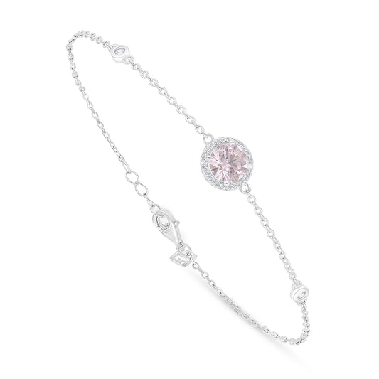 Sterling Silver 925 Bracelet Rhodium Plated Embedded With Pink Zircon And White Zircon