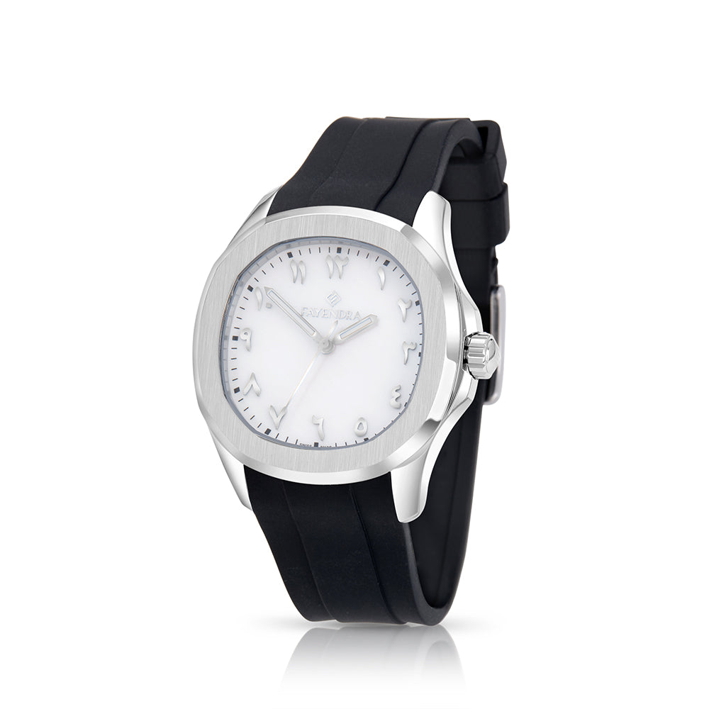 tainless Steel 316L Watch Silver Color, Black Rubber Strap For Men - WHITE MOP DIAL