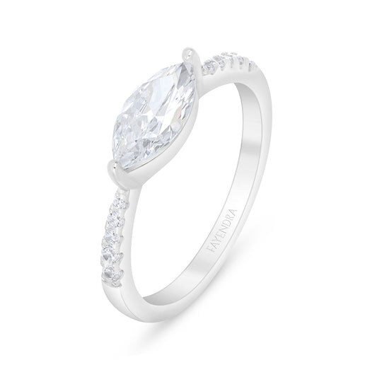 Sterling Silver 925 Ring Rhodium Plated Embedded With White Zircon