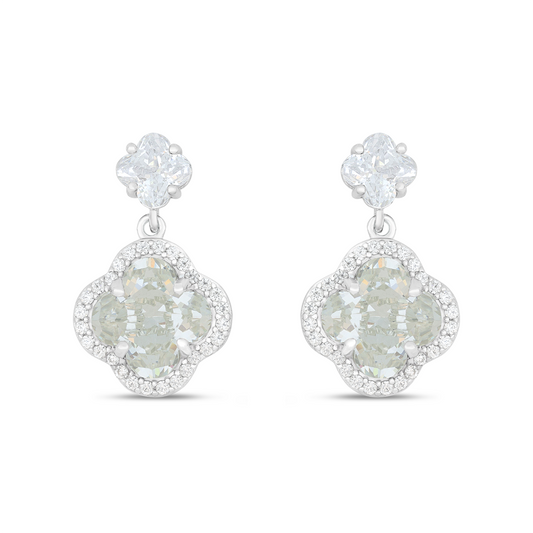 Sterling Silver 925 Earring Rhodium Plated Embedded With Diamond Zircon And White Zircon