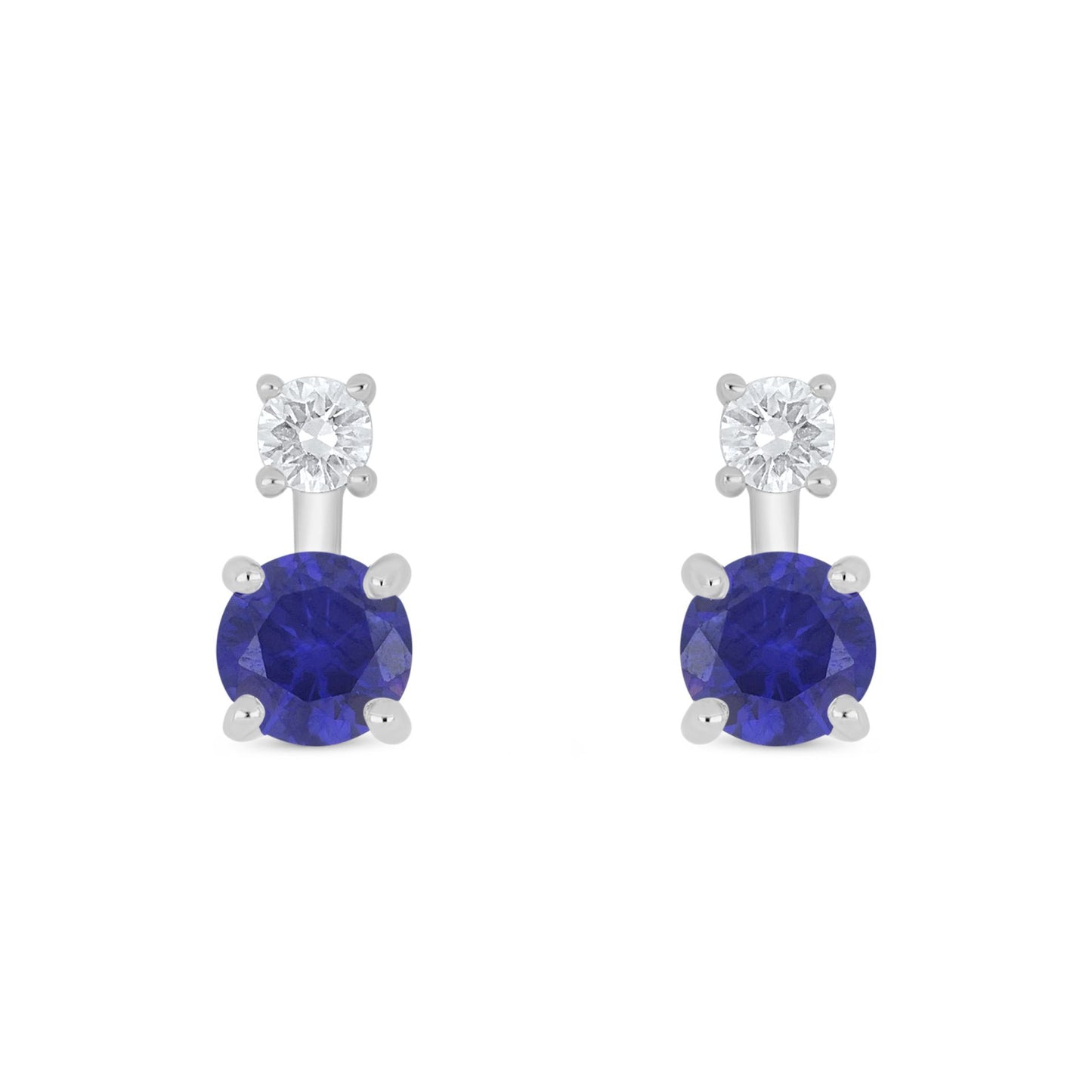 Sterling Silver 925 Earring Rhodium Plated Embedded With Sapphire Corundum And White Zircon