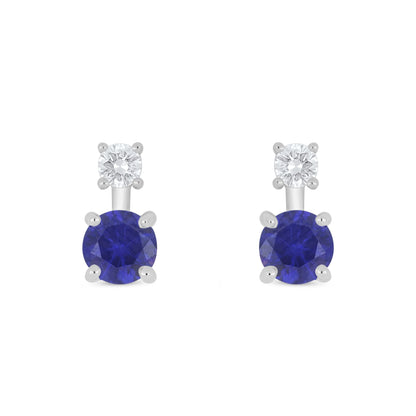 Sterling Silver 925 Earring Rhodium Plated Embedded With Sapphire Corundum And White Zircon