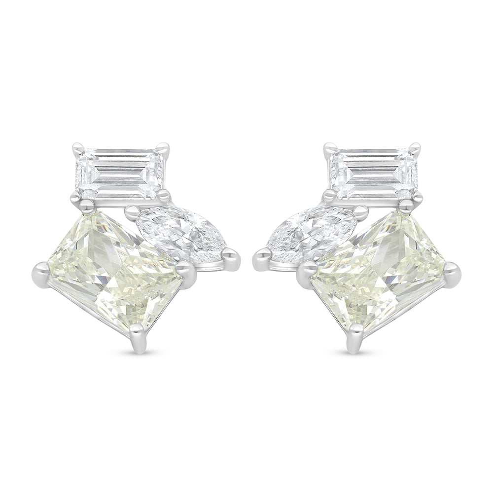 Sterling Silver 925 Earring Rhodium Plated Embedded With Diamond Zircon And White Zircon
