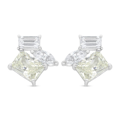 Sterling Silver 925 Earring Rhodium Plated Embedded With Diamond Zircon And White Zircon