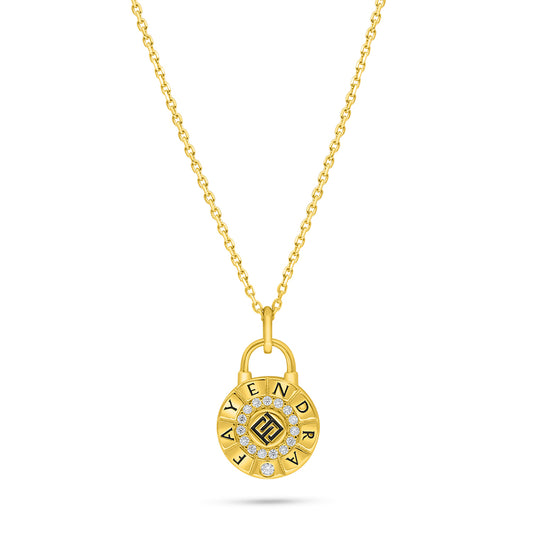 Sterling Silver 925 Necklace Golden Plated Embedded With Black Enemal And White Zircon