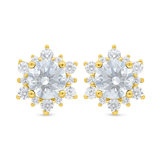 Sterling Silver 925 Earring Golden Plated Embedded With Yellow Diamond And White Zircon
