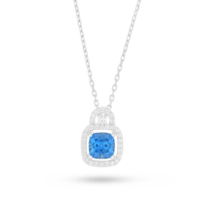 Sterling Silver 925 Necklace Rhodium Plated Embedded With Blue Spinel And White Zircon